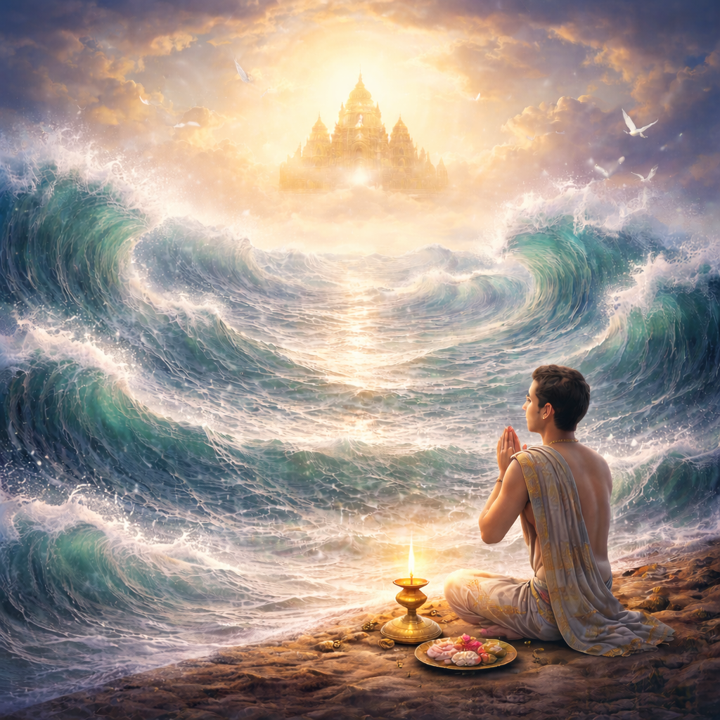 समुद्र सी गहरी निष्ठा, ईश्वर से अटूट साक्षात्कार।”